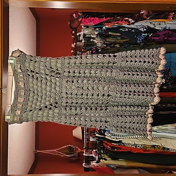 Vintage Hybrid Cloz unique grey knit skirt with pink paisley tie fully lined - Picture 2 of 5